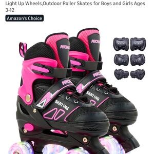 Pink and Black Kids Roller Skates with Light Up Wheels (adjustable size 1-3)